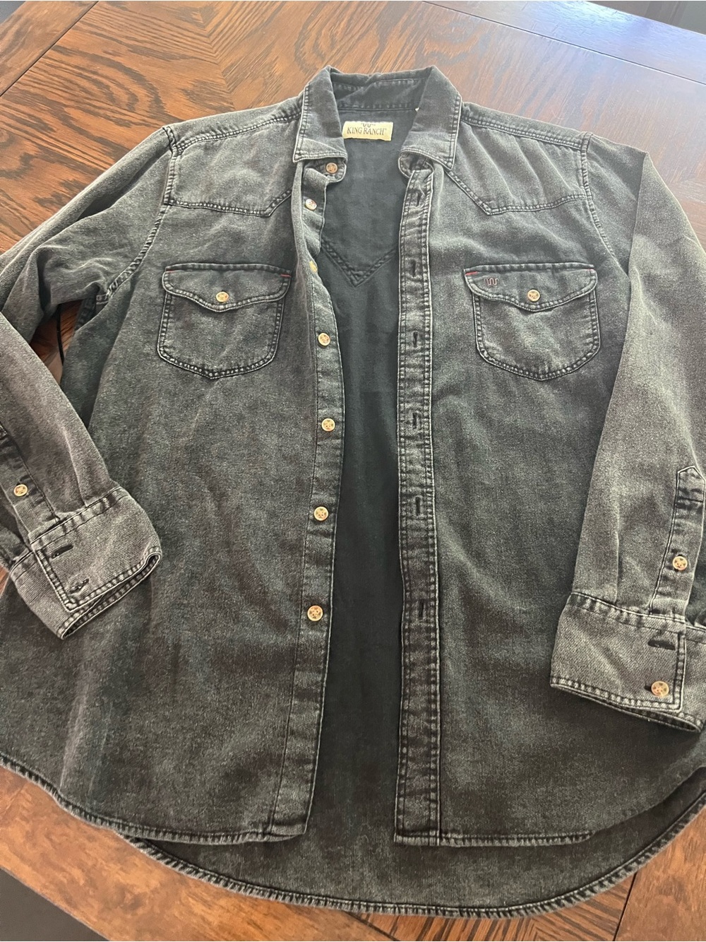 King Ranch Men’s M Gray Cotton Denim Solid Long Sleeve Button-Up Shirt # 478